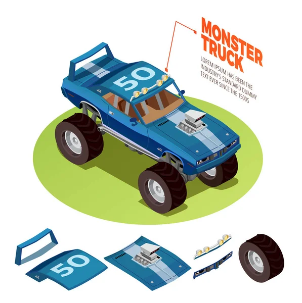 Imagen isométrica del modelo 4wd del coche del monstruo — Archivo Imágenes Vectoriales