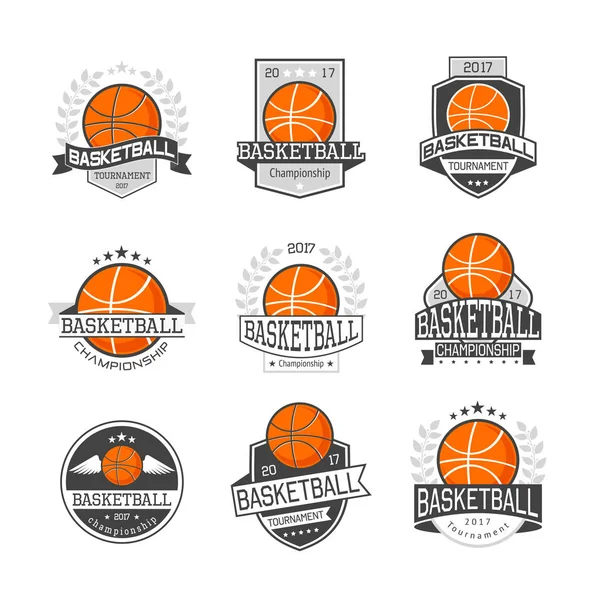 Basketball Competitions Emblems Set — Stock Vector