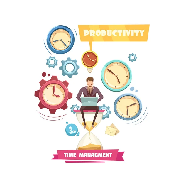 Time Management Retro Cartoon koncept — Stockový vektor