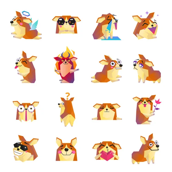 Funny Corgi Dog Cartoon Icons Set — Stock Vector