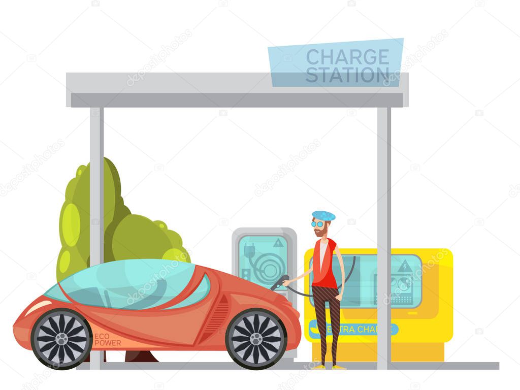 Electro Car Flat Illustration