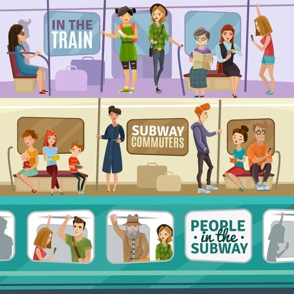 Subway People Banners Set — Stock Vector