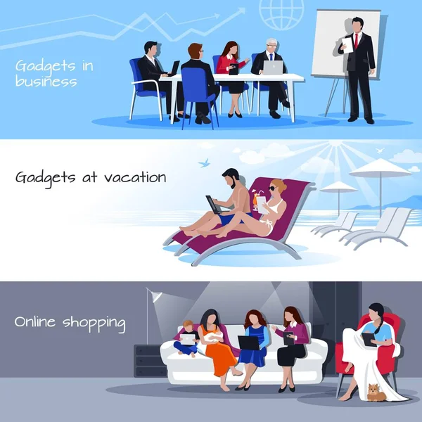 Gadgets In Business Vacation Shopping Banners — Stock Vector