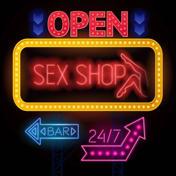 Luminous Sexshop Signs Set — Stock Vector