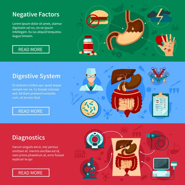 消化器系フラット バナー セット — ストックベクタ