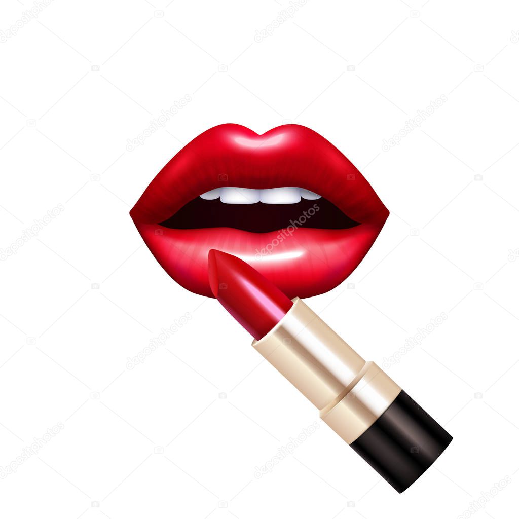 Lips And Lipstick Realistic Set