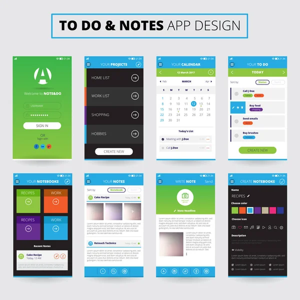 Notizen zum Design mobiler Apps — Stockvektor