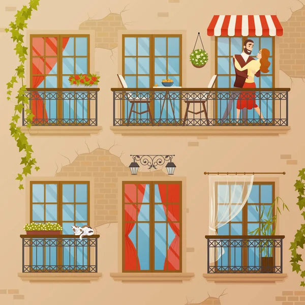 Classic Window Balconies Composition — Stock Vector