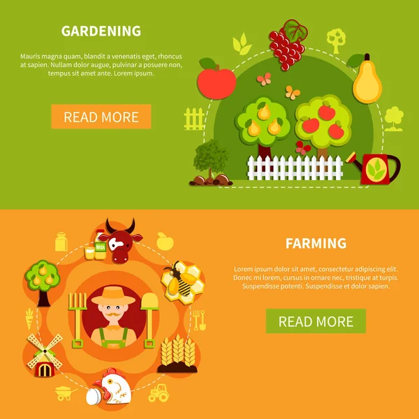 Mezőgazdaság és a kertészet bannerek — Stock Vector