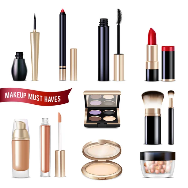 Makeup poster realistisk uppsättning — Stock vektor