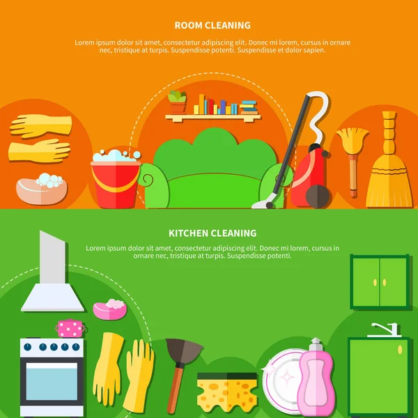 Cleaning Tools Banners Set — Stock Illustration Cleaning Tools Banners Set Royalty Free Stock Illustrations