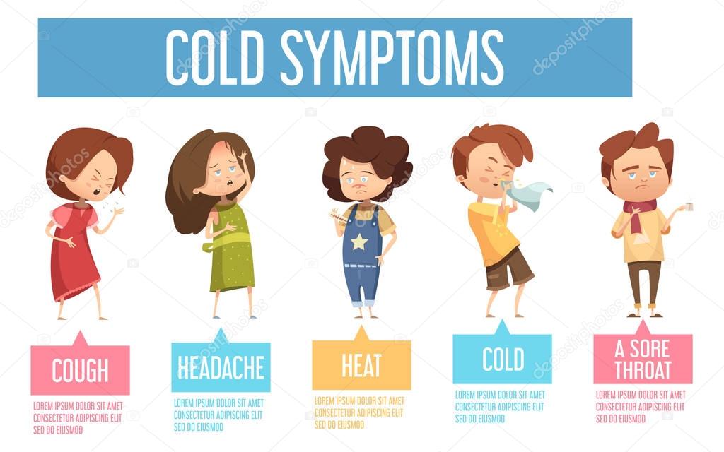 Cold Symptoms Kids Flat Infographic Poster 
