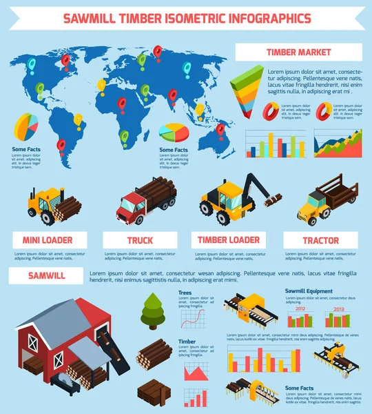 Timber Market Isometric Infographics — Stock Vector