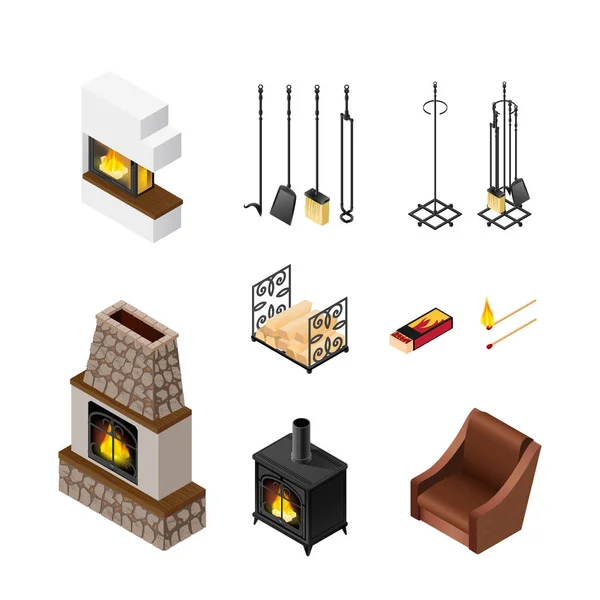 Cheminée Isometric Elements Set — Image vectorielle