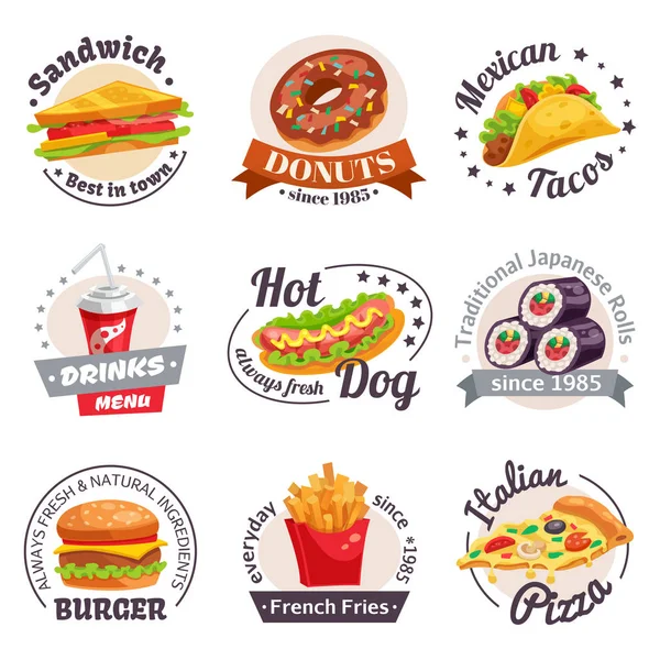Set etichette fast food — Vettoriale Stock