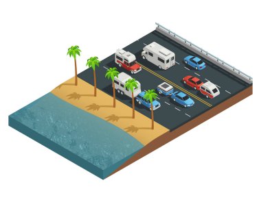 Eğlence araçları yol izometrik kompozisyon üzerinde