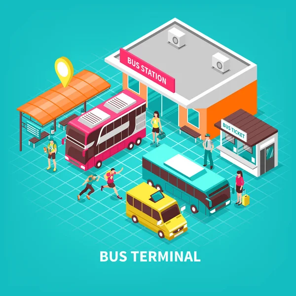 Bus Terminal isometrische illustratie — Stockvector