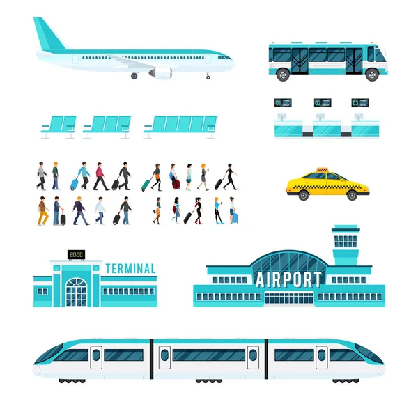 Personen vervoer en luchthaven Icons Set — Stockvector