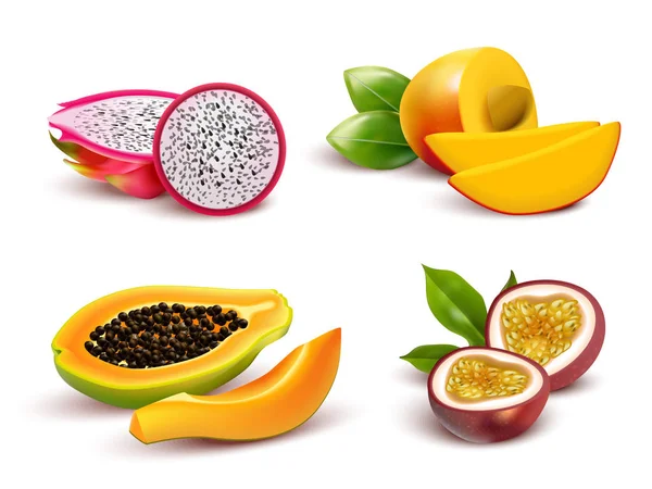 Conjunto realista de frutas tropicais — Vetor de Stock