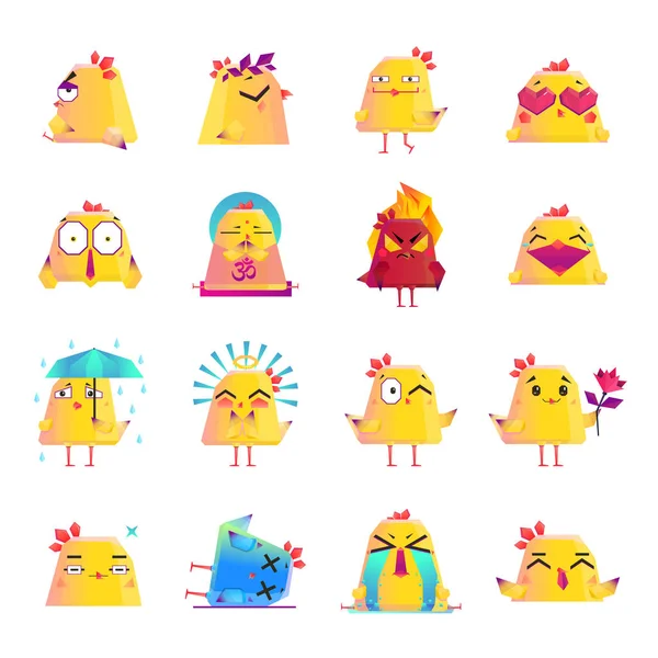 Chicken Cartoon Character Icons Big Set — Stock Vector