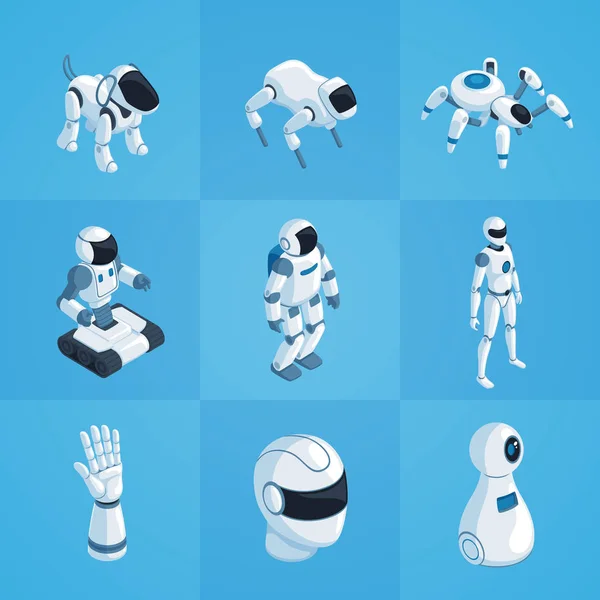 Ensemble d'icônes isométriques de robots — Image vectorielle