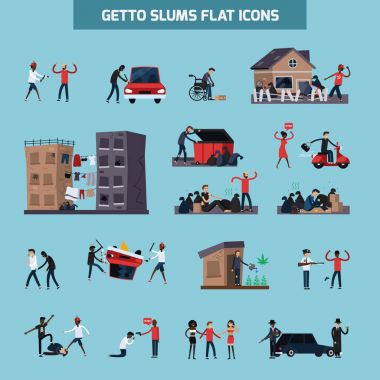 Getto gecekondu düz Icon Set
