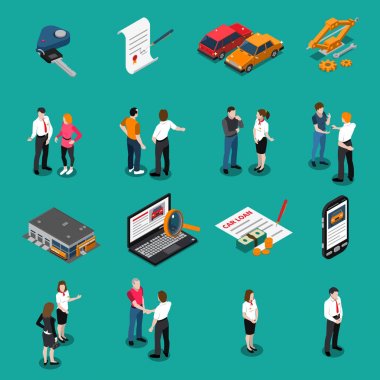 Araba Bayilik izometrik Icons Set