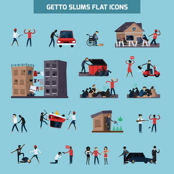 Ghetto Slum Flat Icon Set — Stock Vector