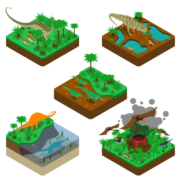 Dinossauros Composições Isométricas — Vetor de Stock