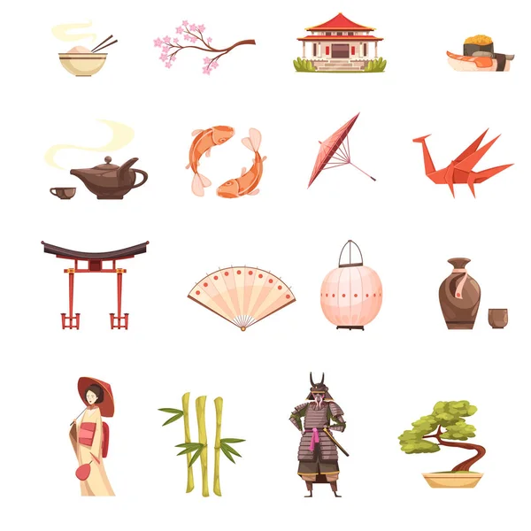 Japan Retro Cartoon Icons Set — Stockvector