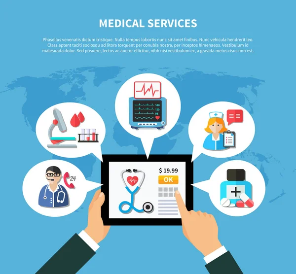 Servizi medici online Design piatto — Vettoriale Stock