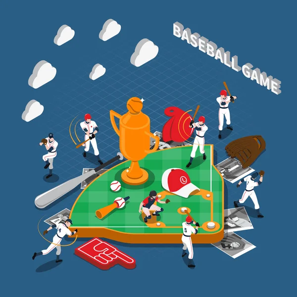 Honkbal spel isometrische samenstelling — Stockvector