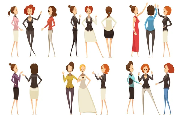 Grupos de mujeres de negocios conjunto de estilo de dibujos animados — Vector de stock