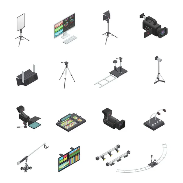 Équipement de radiodiffusion Icône Set — Image vectorielle