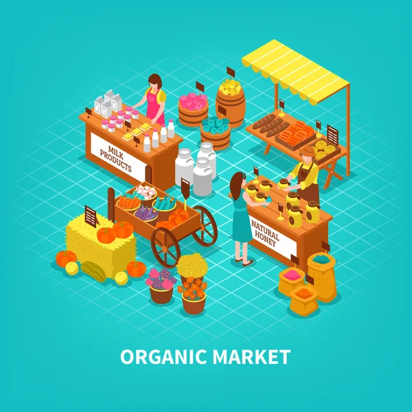 Agriculture Market Isometric Composition — Stock Vector