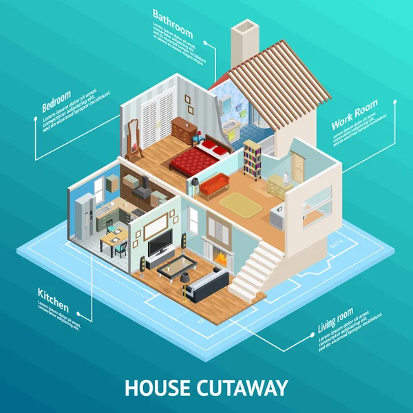 Isométrico Casa Perfil Concepto — Archivo Imágenes Vectoriales