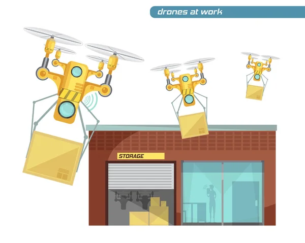 Usando a ilustração plana do drone — Vetor de Stock
