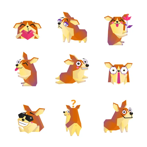 Coleção de ícones de personagem de desenhos animados de cachorro Corgi — Vetor de Stock