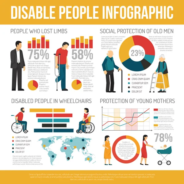 Pessoas com Deficiência Conjunto Infográfico — Vetor de Stock