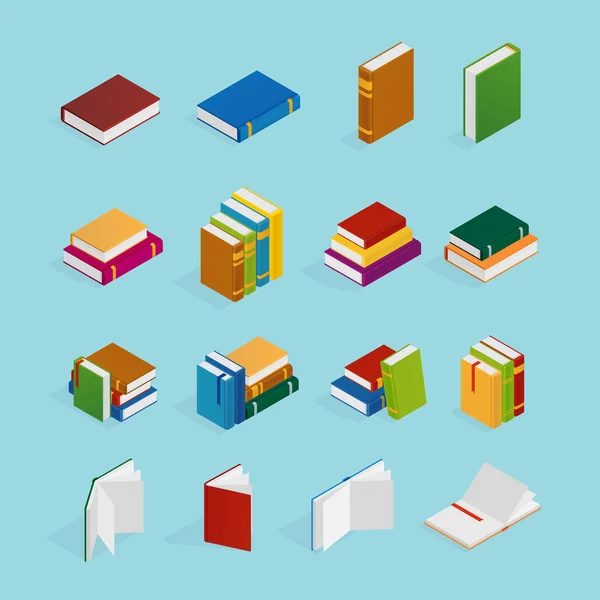 Books Isometric Icons Set — Stock Vector
