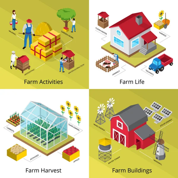 Farm Concept 4 Icone isometriche Square — Vettoriale Stock