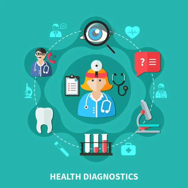 Gezondheid Diagnostics platte ronde ontwerp — Stockvector