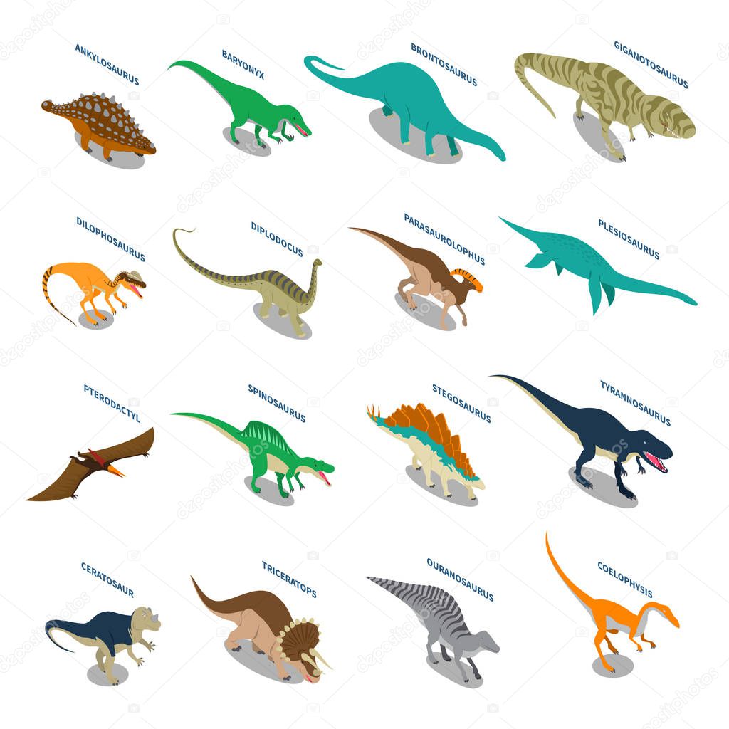 Dinosaurs Isometric Icons Set