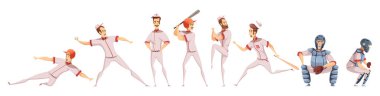 Baseball Players Colored Icons Set clipart