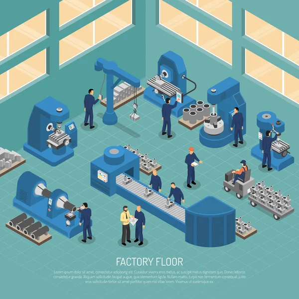 Ciężki przemysł produkcji zakładu izometryczny plakat — Wektor stockowy
