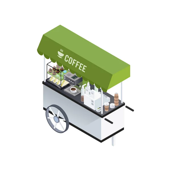 Káva vozík izometrické složení — Stockový vektor