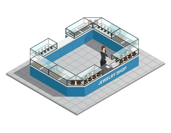 Bijouterie Isometric Intérieur avec vendeur — Image vectorielle