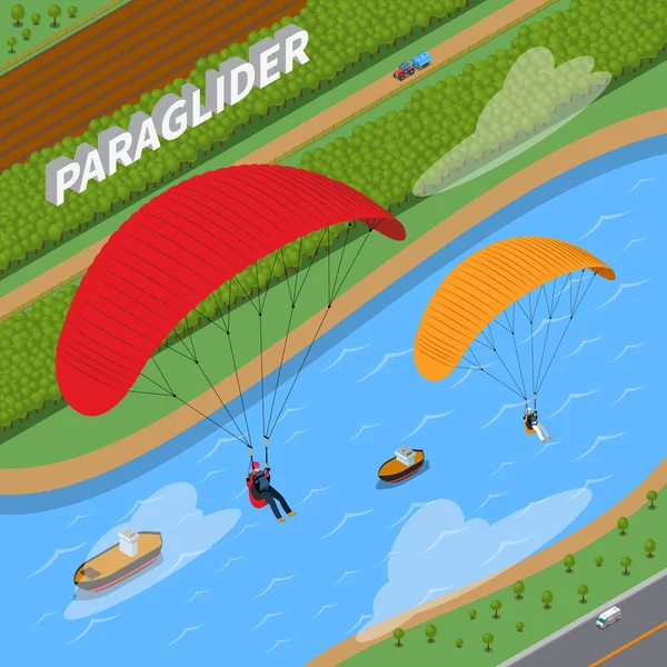 Paraglider Isometric Illustration — Stock Vector
