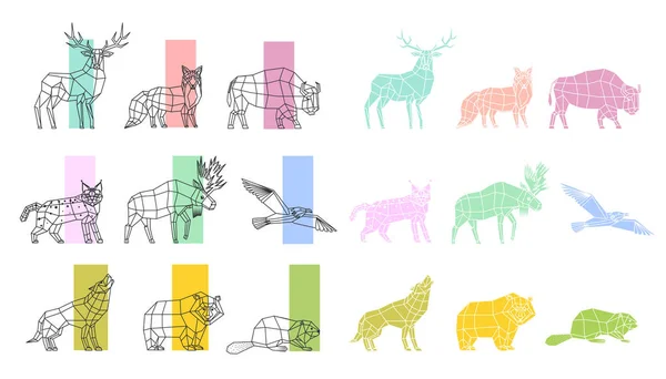 Animales Set Lineal Poligonal — Vector de stock