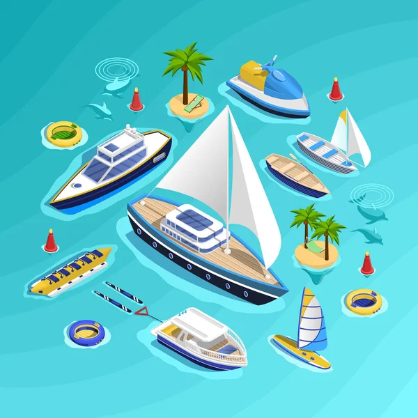 Water Transport Isometric Collection — Stock Vector